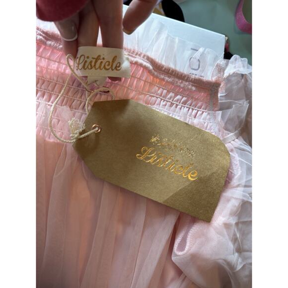 Listicle Ditzy Prairie puff Sleeve Maxi tiered tulle barbie fairy ethereal S - Picture 9 of 11